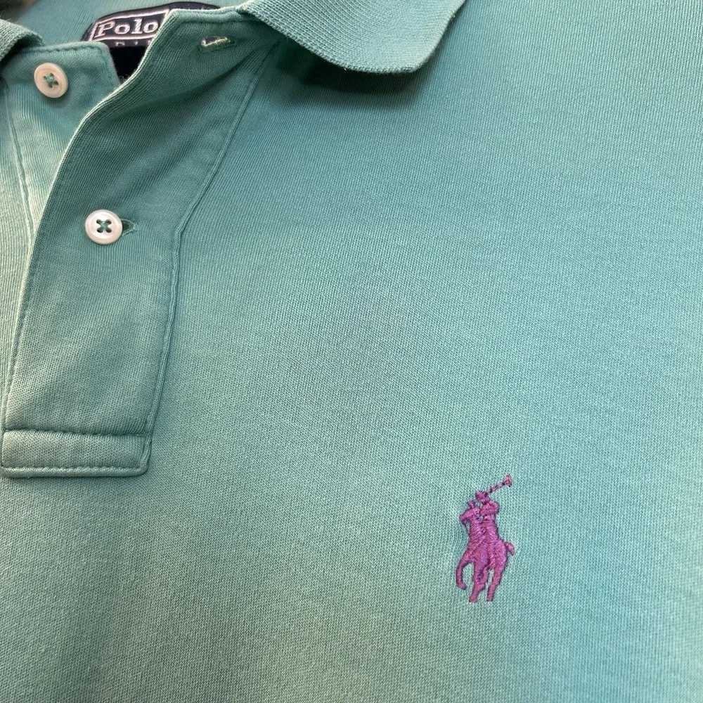 Polo Ralph Lauren Mens Large Teal Short Sleeve Purple Pony Shirt